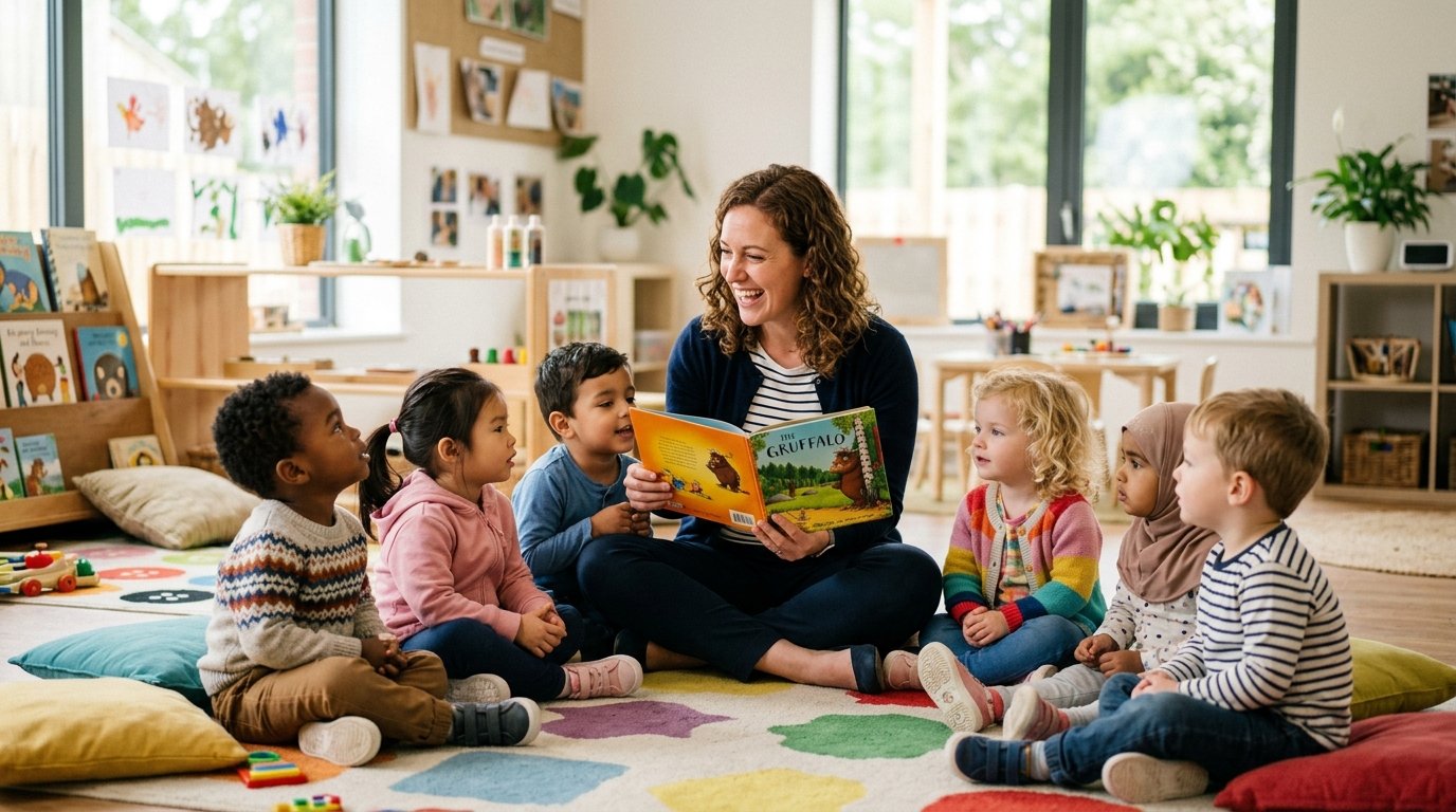 Teacher reading to children
